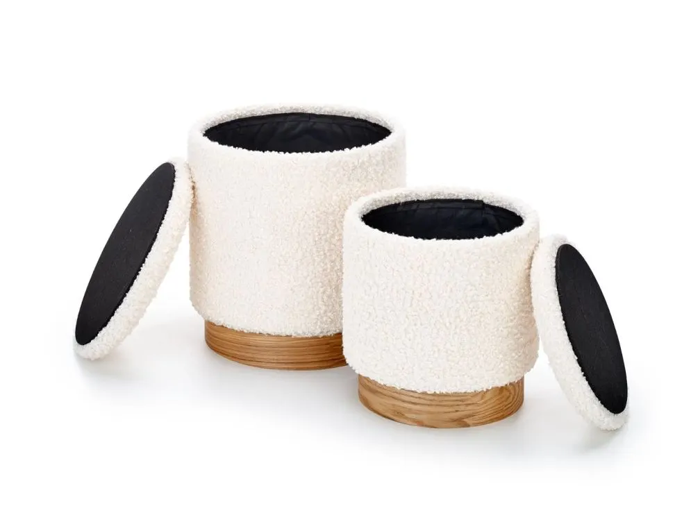 Zestaw 2 puf CANCUN tapicerowanych tkaniną bouclé | MIRAT.