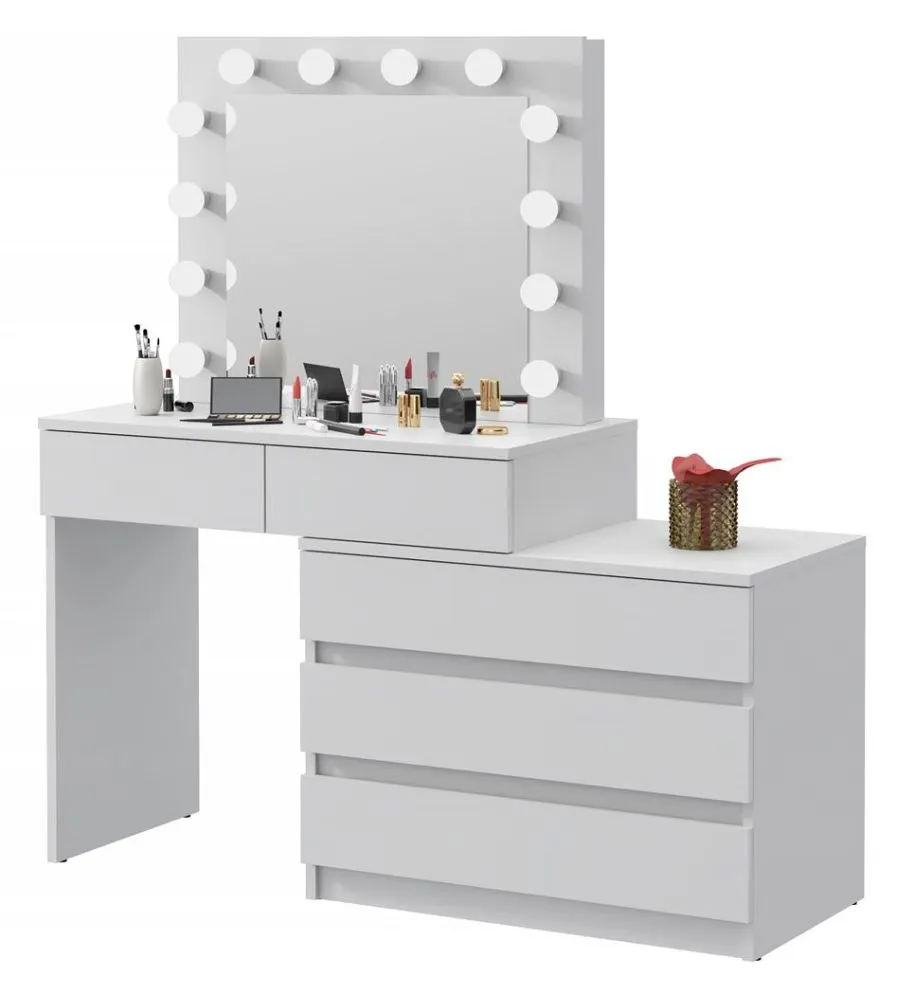 Toaletka OVIS biała z lustrem do sypialni | MIRAT. styl SKANDYNAWSKI