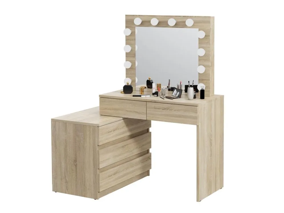 Toaletka OVIS dąb sonoma z lustrem i kontenerkiem | MIRAT. styl SKANDYNAWSKI