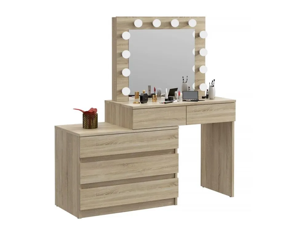 Toaletka OVIS dąb sonoma z lustrem i kontenerkiem | MIRAT. styl SKANDYNAWSKI