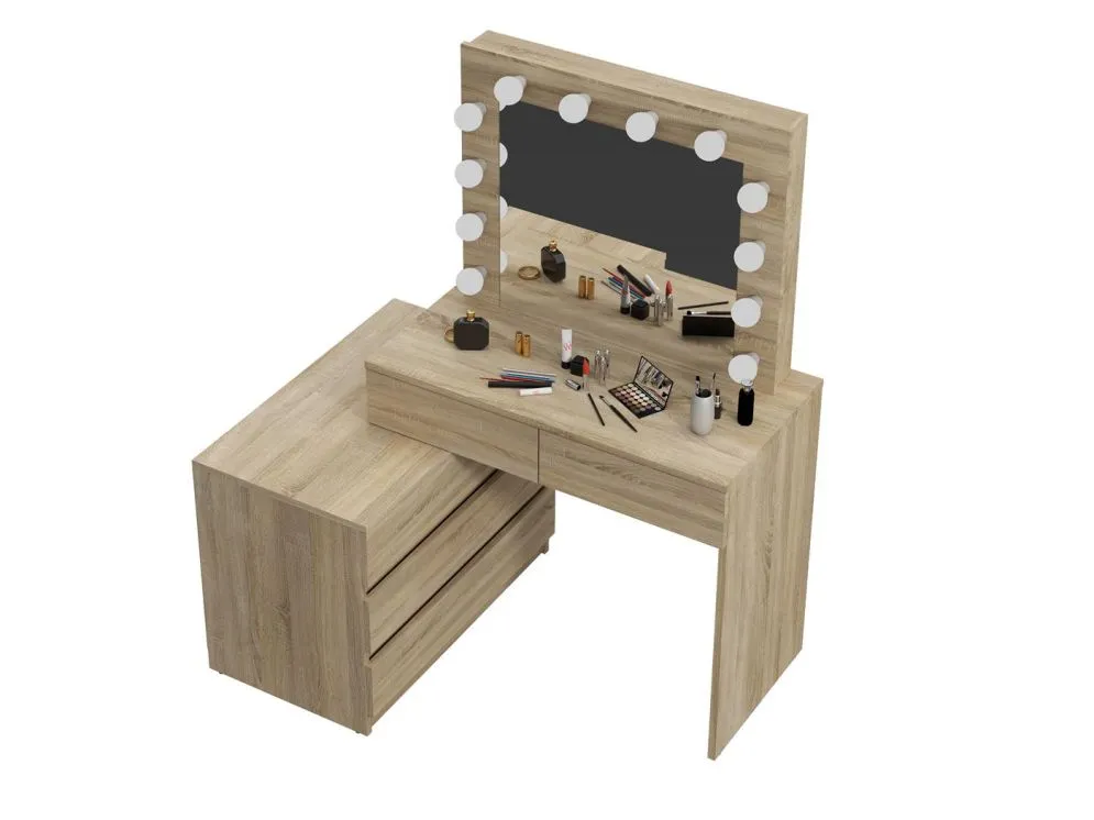 Toaletka OVIS dąb sonoma z lustrem i kontenerkiem | MIRAT. styl SKANDYNAWSKI