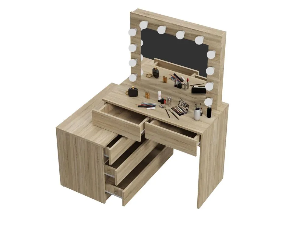 Toaletka OVIS dąb sonoma z lustrem i kontenerkiem | MIRAT. styl SKANDYNAWSKI