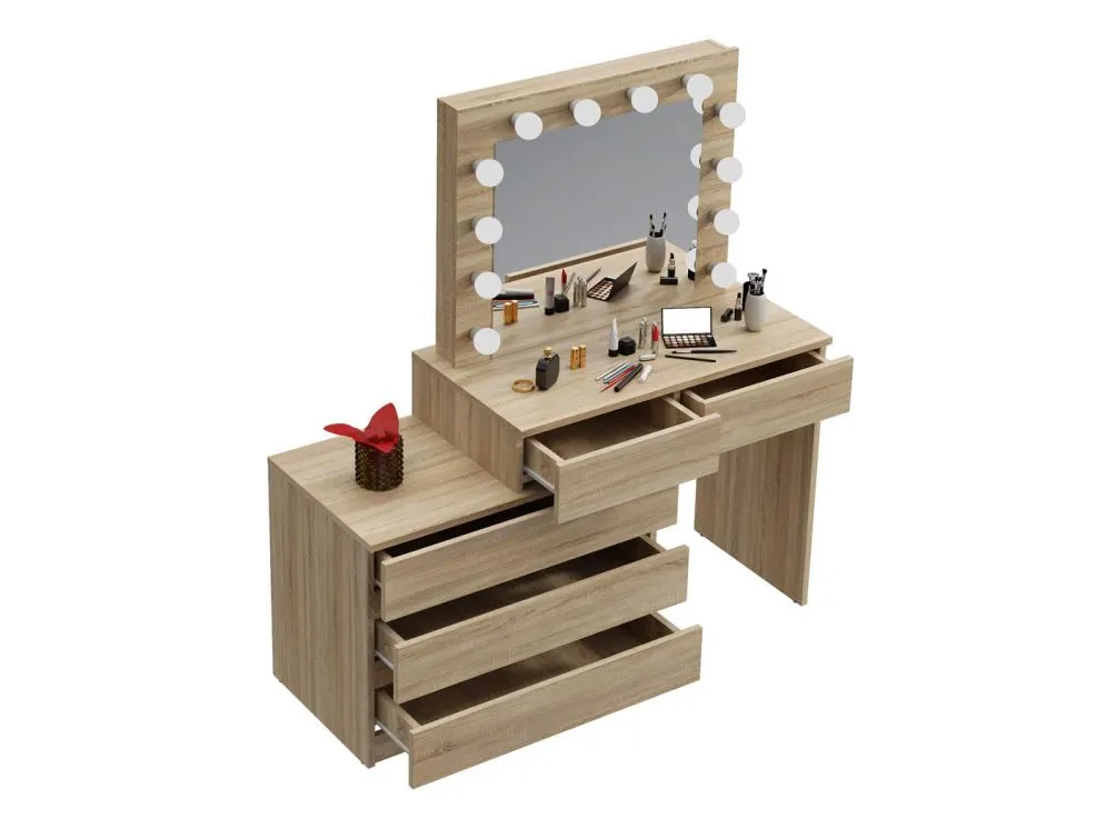 Toaletka OVIS dąb sonoma z lustrem i kontenerkiem | MIRAT. styl SKANDYNAWSKI