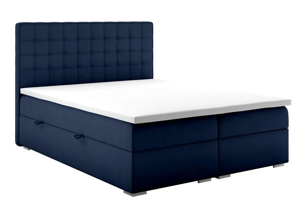 Łóżko kontynentalne REZEN 180 granatowe velvet z dekoracyjnym zagłowiem | MIRAT. styl GLAMOUR