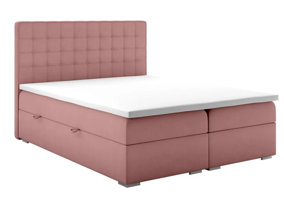 Łóżko kontynentalne REZEN 140 różowe velvet z pojemnikiem do sypialni | MIRAT. styl GLAMOUR