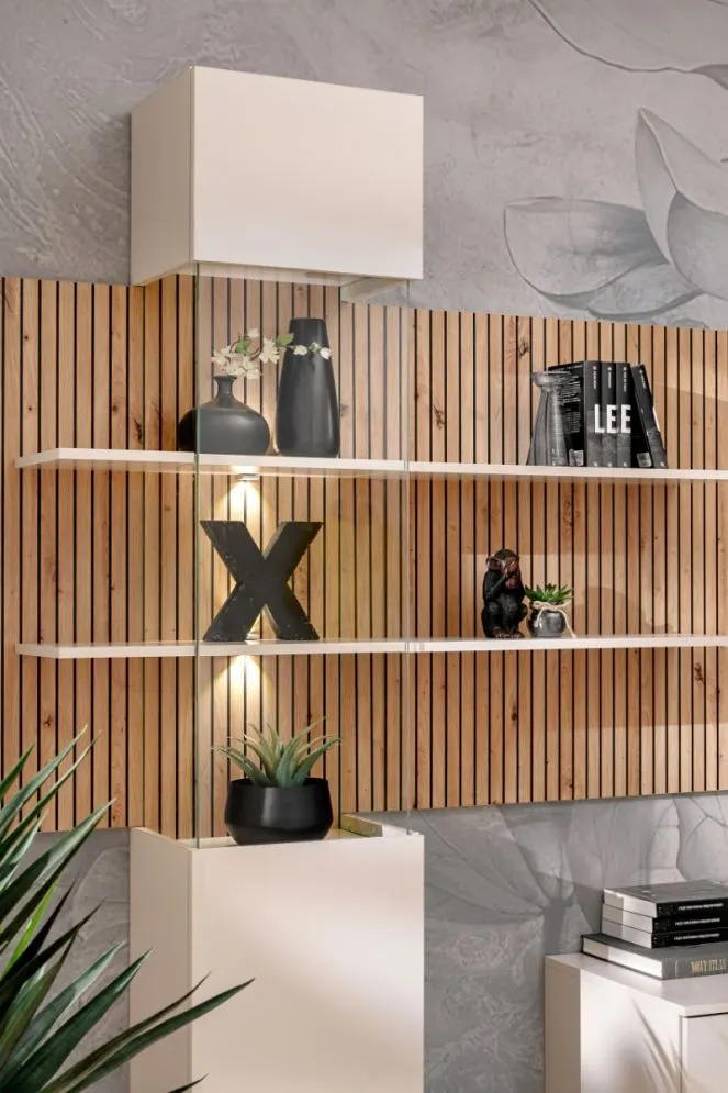 Meblościanka GUSTO LUX B kaszmir/dąb artisan z oświetleniem LED I sklep meblowy MIRAT.