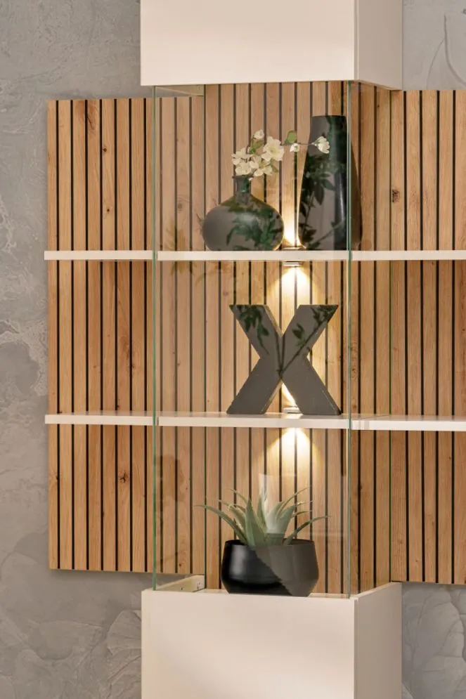 Meblościanka GUSTO LUX A kaszmir/dąb artisan lamele I sklep meblowy MIRAT.