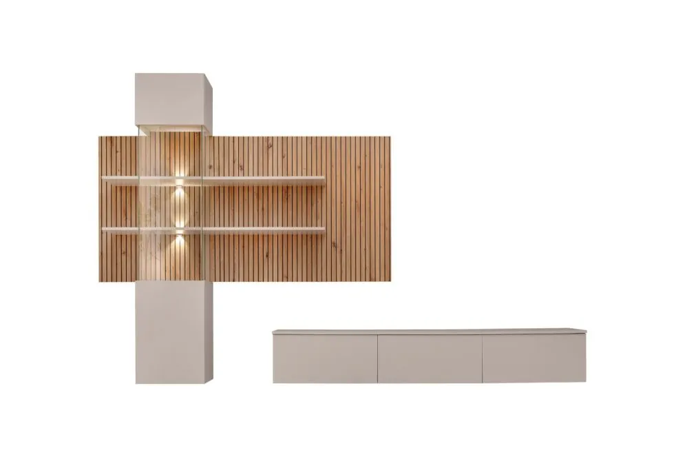 Meblościanka GUSTO LUX B kaszmir/dąb artisan z oświetleniem LED I sklep meblowy MIRAT.
