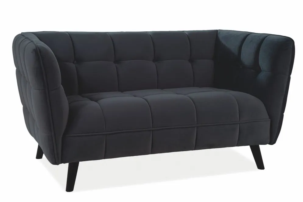 Pikowana czarna sofa na drewnianych nogach wenge CASTELLO VELVET 2