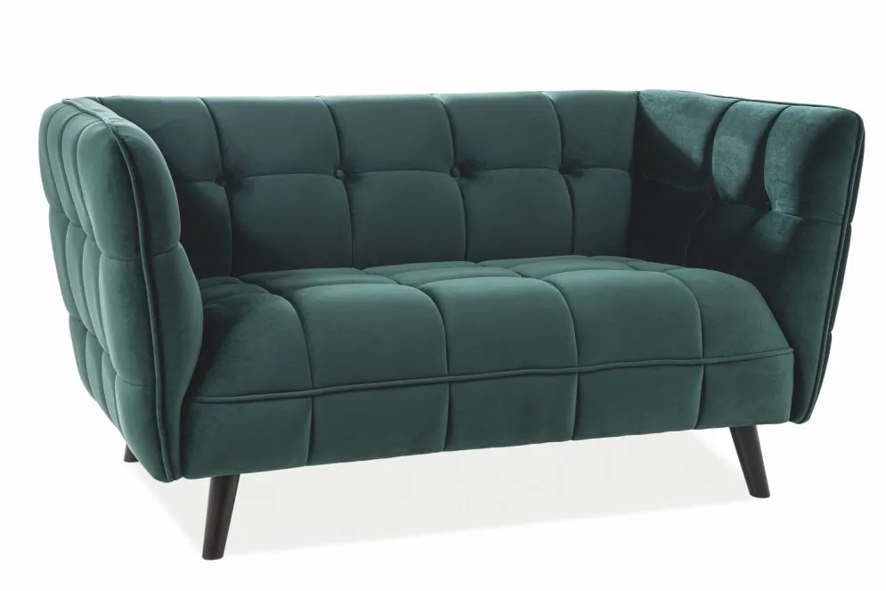 Aksamitna zielona sofa pikowana na drewnianych nogach CASTELLO VELVET 2