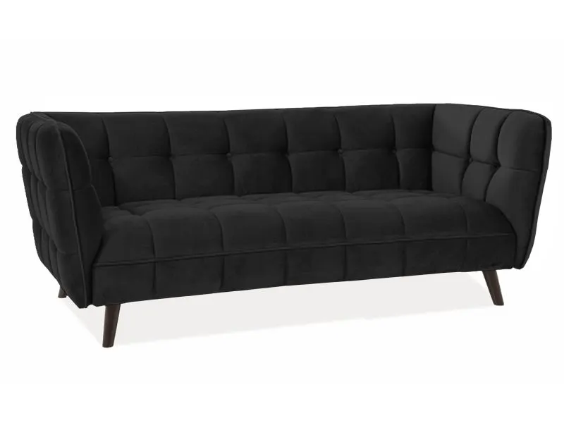 Sofa CASTELLO VELVET 3 czarna welurowa pikowana | MIRAT. styl GLAMOUR kolekcja CASTELLO