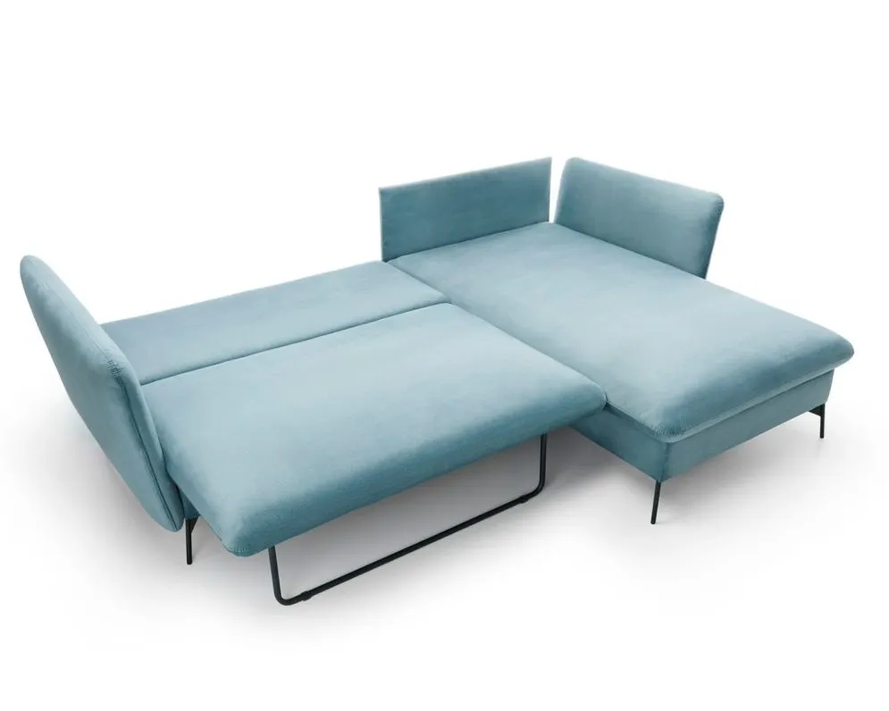 Narożnik z funkcją spania LINDA VELVET niebieski prawy mały I sklep meblowy MIRAT.