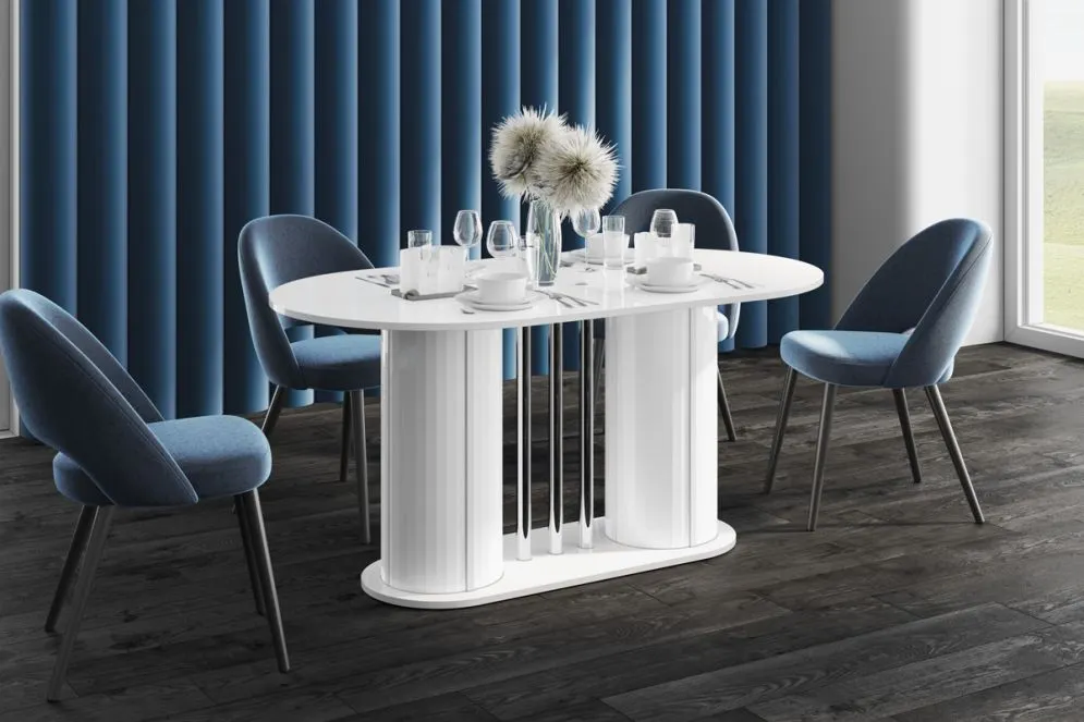 Stół rozkładany CESARO 160(208)x89 biały połysk owalny do jadalni I sklep meblowy MIRAT.