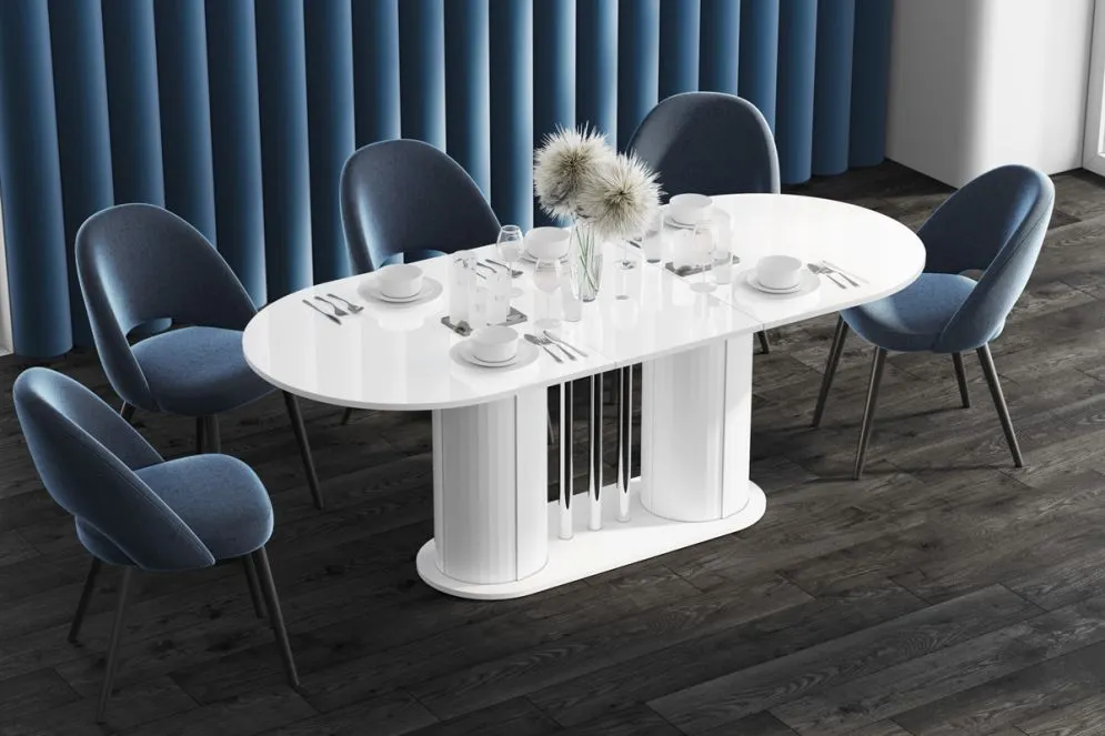Stół rozkładany CESARO 160(208)x89 biały połysk owalny do jadalni I sklep meblowy MIRAT.