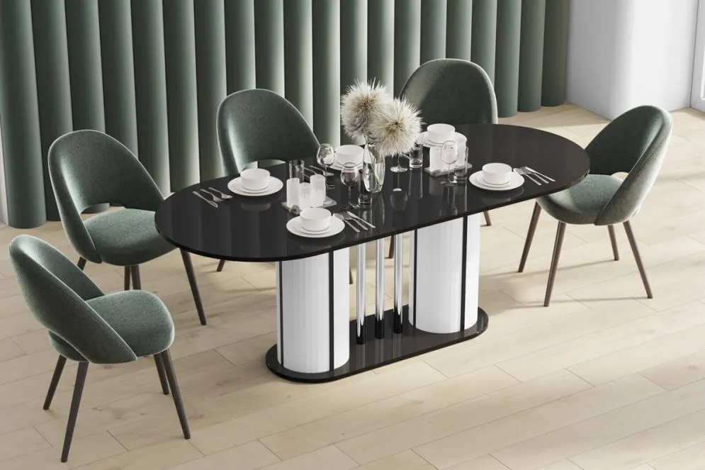 Stół rozkładany CESARO 160(208)x89 czarny połysk/biały połysk do jadalni I sklep meblowy MIRAT.