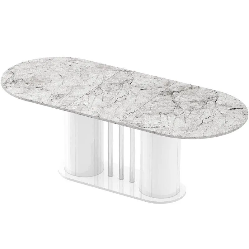 Stół rozkładany CESARO 160(208)x89 biały marmur venatino/biały połysk designerski I sklep meblowy MIRAT.