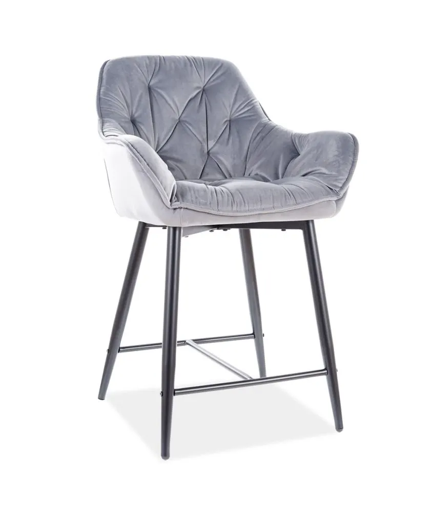 Hoker niski CHERRY H-2 VELVET szary pikowany kuchenny | MIRAT. w stylu GLAMOUR, LOFT kolekcja