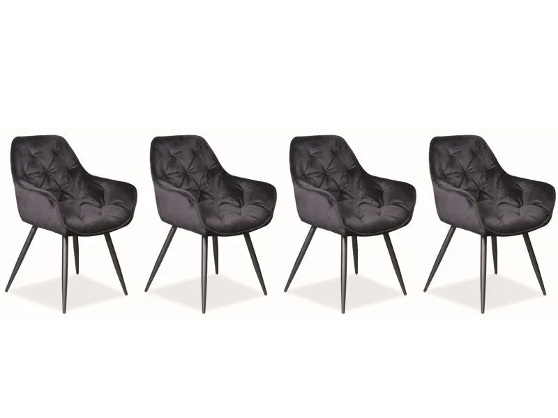 Zestaw krzeseł CHERRY VELVET 4 szt czarne z podłokietnikami | MIRAT. styl GLAMOUR