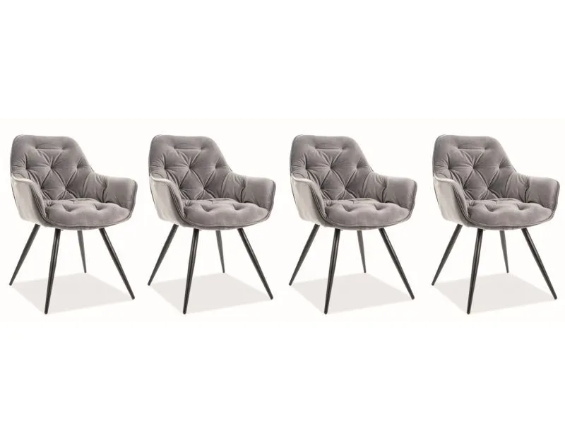 Zestaw krzeseł CHERRY VELVET 4 szt szare aksamitne z eleganckim pikowaniem | MIRAT. w stylu GLAMOUR kolekcja