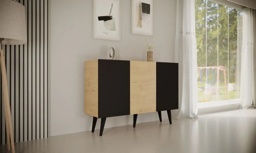 Komoda TORONTO dąb artisan/czarna w stylu loft I sklep meblowy MIRAT. styl SKANDYNAWSKI kolekcja TORONTO