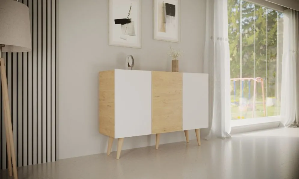Komoda TORONTO dąb artisan/biała w stylu skandynawskim I sklep meblowy MIRAT. styl SKANDYNAWSKI kolekcja TORONTO