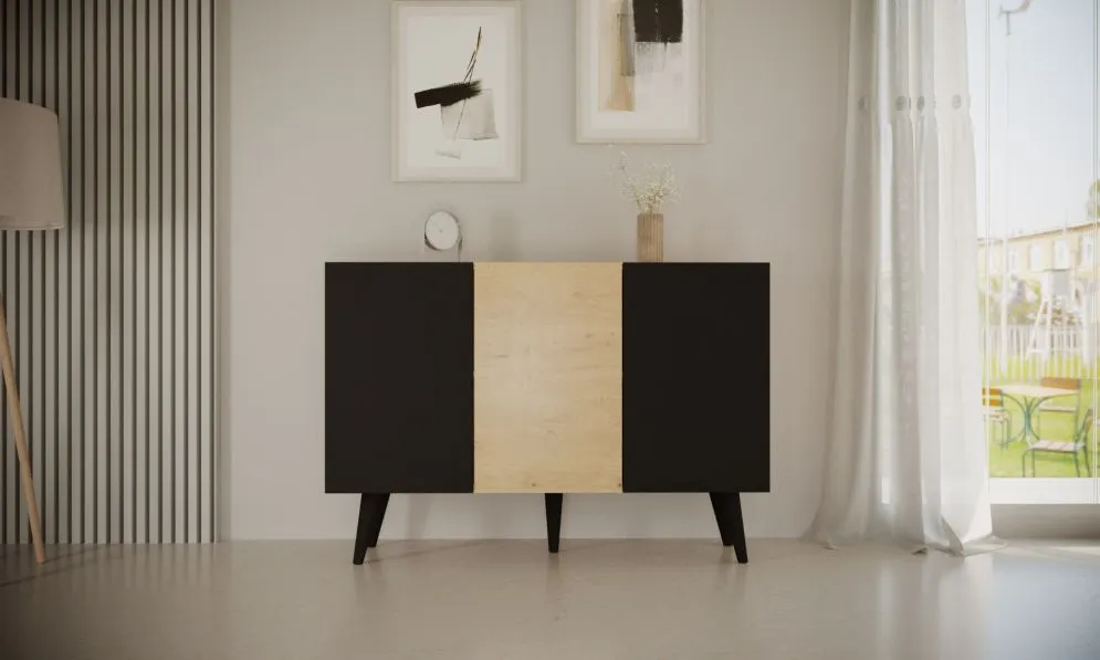 Komoda TORONTO dąb artisan/czarna w stylu loft I sklep meblowy MIRAT. styl SKANDYNAWSKI kolekcja TORONTO