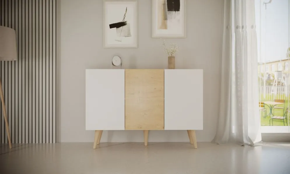 Komoda TORONTO dąb artisan/biała w stylu skandynawskim I sklep meblowy MIRAT. styl SKANDYNAWSKI kolekcja TORONTO