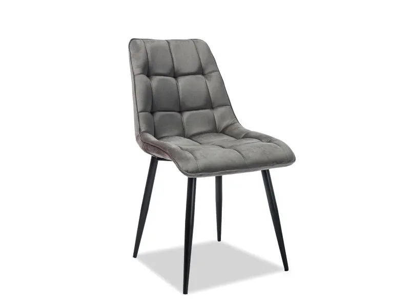 Szare krzesło tapicerowane aksamitne pikowane do jadalni CHIC VELVET