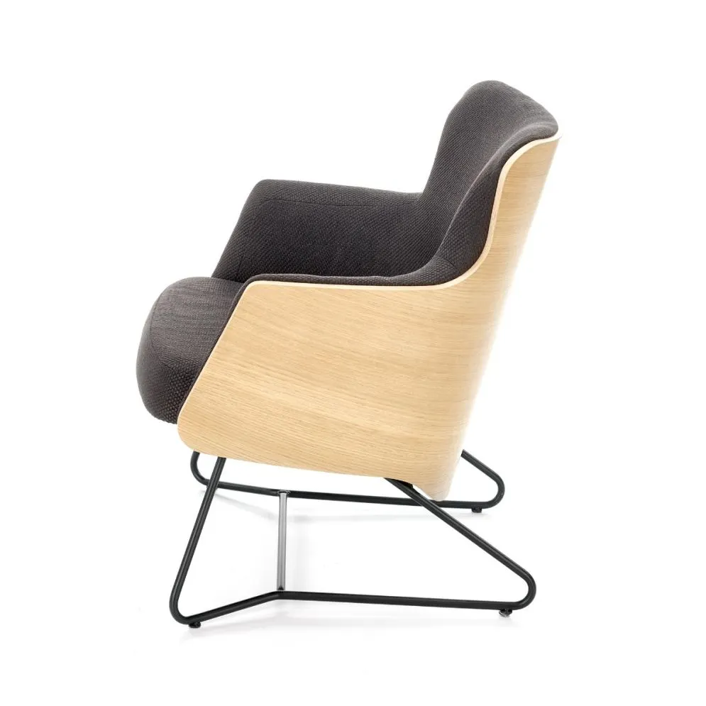 Fotel do salonu CHILLOUT ciemnoszary/naturalny na metalowej podstawie | MIRAT. styl KLASYCZNY