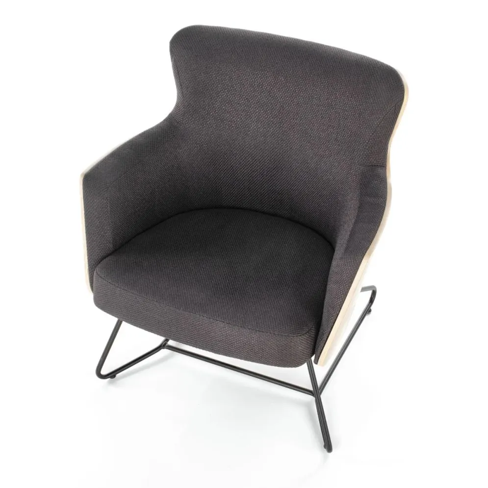 Fotel do salonu CHILLOUT ciemnoszary/naturalny na metalowej podstawie | MIRAT. styl KLASYCZNY