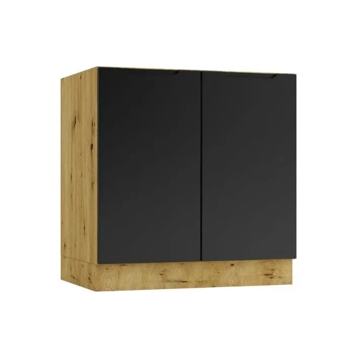 Szafka pod zlew ISABEL D80ZL czarny mat/dąb artisan dwudrzwiowa I sklep meblowy MIRAT.