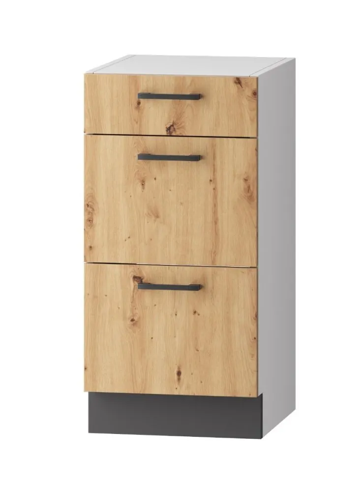 Szafka kuchenna stojąca 40 CLARA D40S/3 dąb artisan z trzema szufladami | MIRAT. w stylu kolekcja CLARA