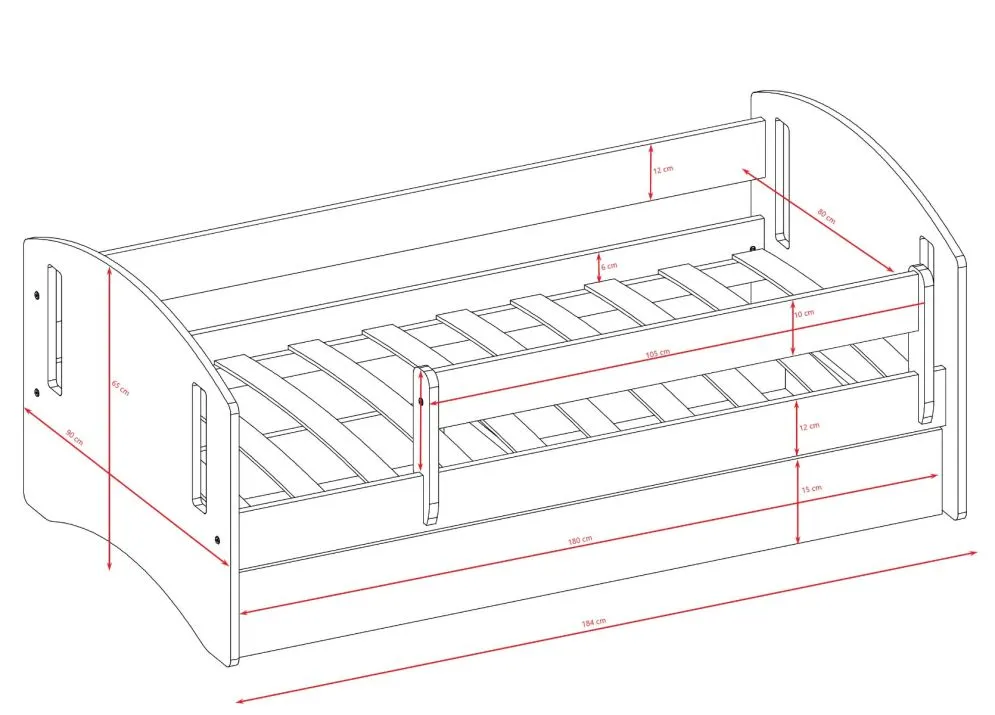 Łóżko dziecięce CLASSIC 2 180x80 białe pojedyncze z barierką | MIRAT.  kolekcja CLASSIC