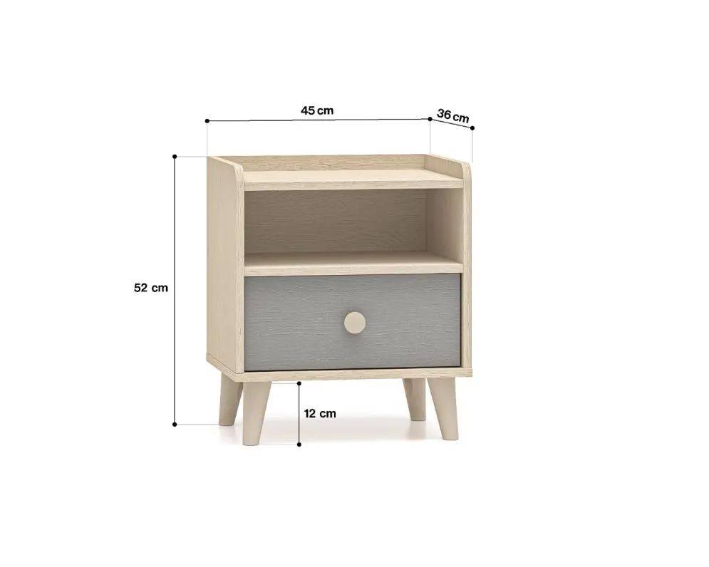 Szafka nocna dziecięca MEVEL szara I sklep meblowy MIRAT. styl PASTELE kolekcja MEVEL