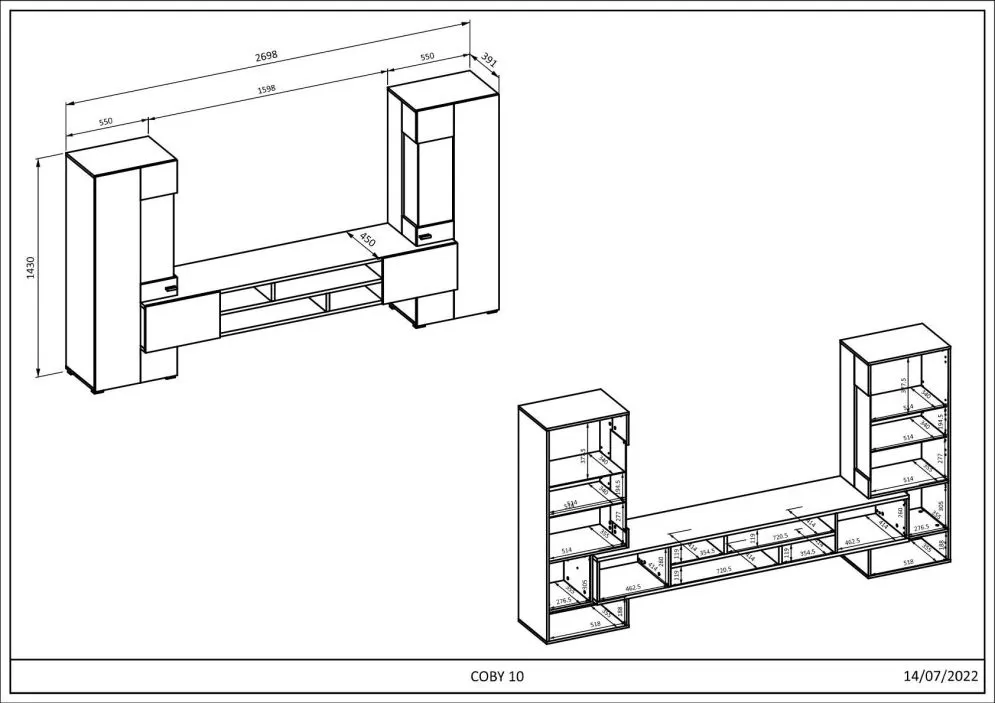 Meblościanka COBY czarna/dąb wotan loftowa I sklep meblowy MIRAT. styl LOFT kolekcja COBY