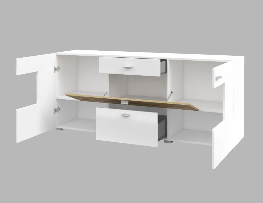 Komoda COBY 2D2S 1KL biały połysk/dąb wotan w stylu nowoczesnym I sklep meblowy MIRAT.  kolekcja COBY