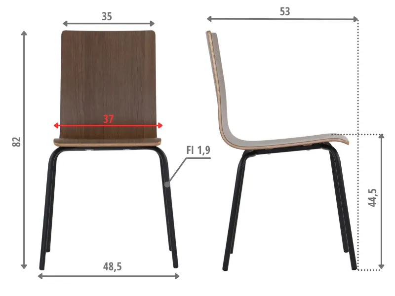 Krzesło ze sklejki laminowanej WERDI B ciemny orzech/czarne kawiarniane I sklep meblowy MIRAT.