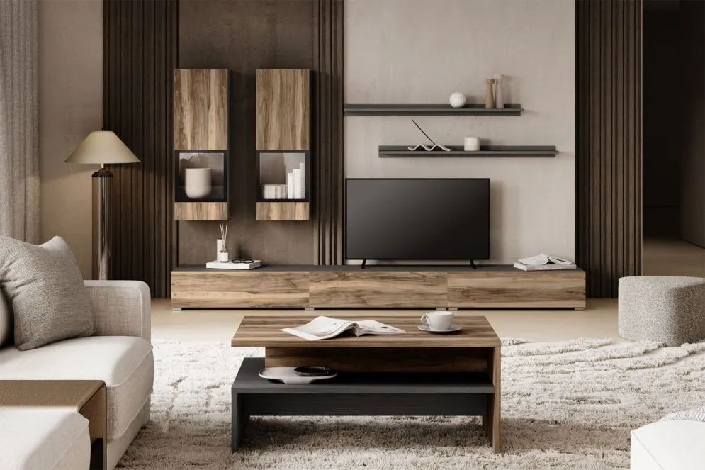 Stolik kawowy BAROS 100x60 orzech/czarny prostokątny I sklep meblowy MIRAT. styl LOFT kolekcja BAROS