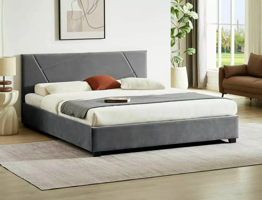 Łóżko tapicerowane COLUMBIA VELVET 160x200 szare z pojemnikiem ze stelażem I sklep meblowy MIRAT. styl GLAMOUR