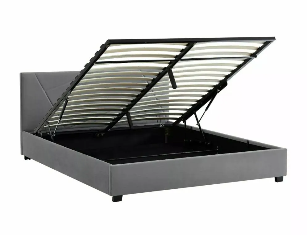Łóżko tapicerowane COLUMBIA VELVET 160x200 szare z pojemnikiem ze stelażem I sklep meblowy MIRAT. styl GLAMOUR