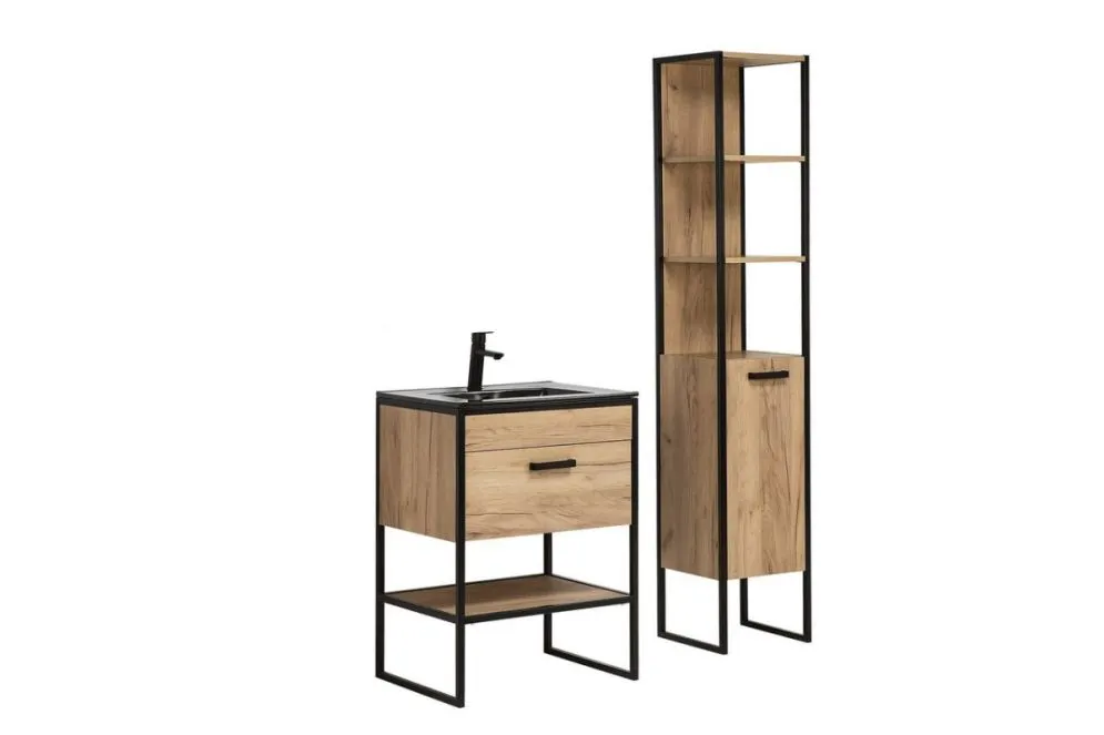 Zestaw mebli łazienkowych BROOKLIN dąb craft złoty stojący | MIRAT. w stylu LOFT kolekcja BROOKLIN