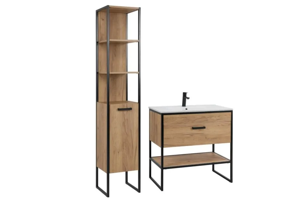 Zestaw mebli łazienkowych BROOKLIN dąb craft złoty z uchwytami | MIRAT. w stylu LOFT kolekcja BROOKLIN