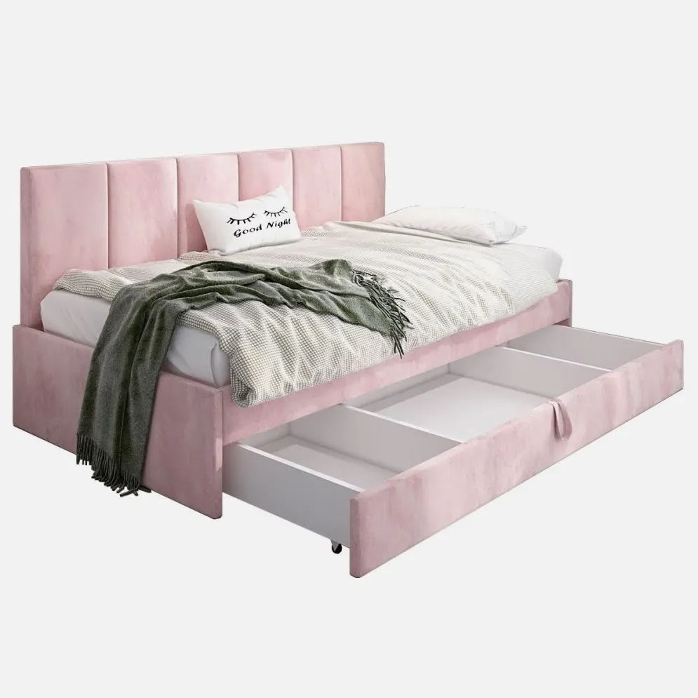 Łóżko młodzieżowe SORA 2 100x200 różowe z tapicerowanym oparciem i szufladą I sklep meblowy MIRAT.