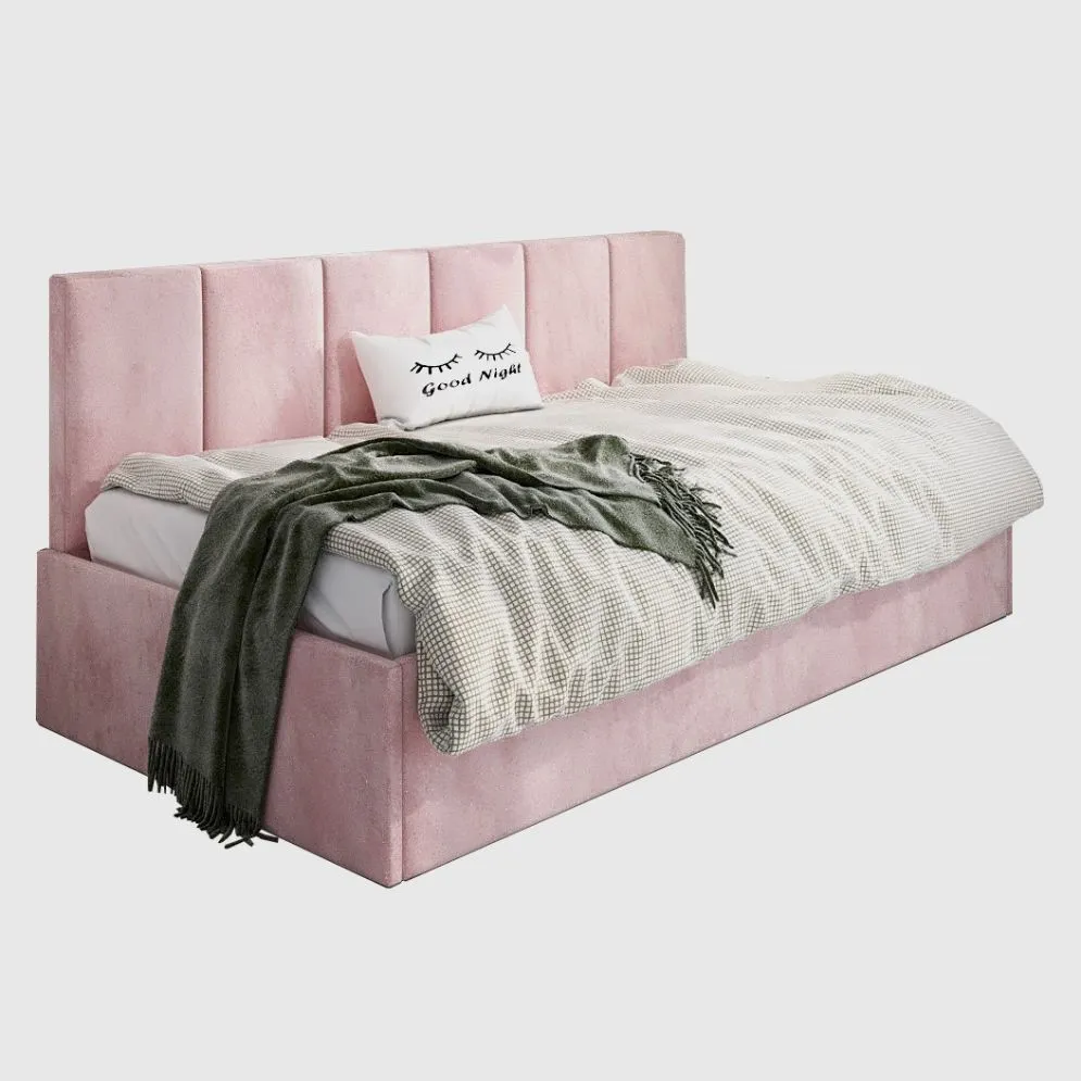 Łóżko młodzieżowe SORA 120x200 różowe z oparciem i pojemnikiem I sklep meblowy MIRAT.