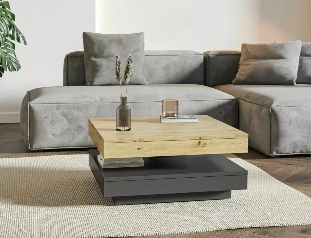 Ława COTTO 67x67 dąb artisan/antracyt kwadratowa I sklep meblowy MIRAT.