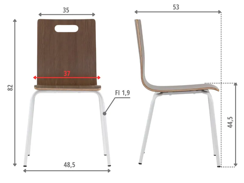 Krzesło ze sklejki laminowanej WERDI A orzech/białe na metalowych nogach I sklep meblowy MIRAT.