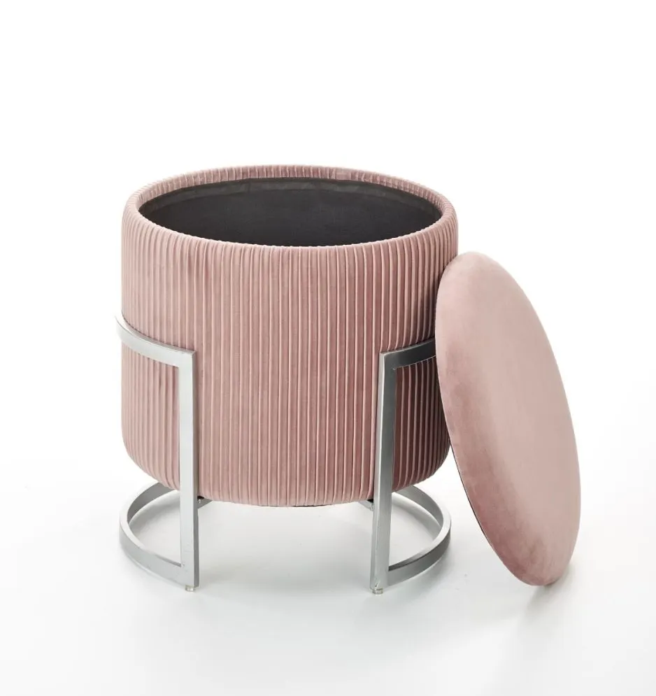 Pufa CRICKET VELVET jasnoróżowa okrągła ze schowkiem | MIRAT. styl GLAMOUR