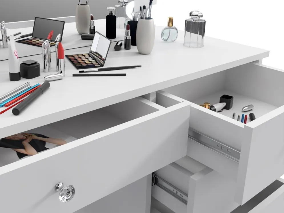 Toaletka PATRICIA 3 MEGA biały mat z lustrem w stylu glamour | MIRAT. w stylu GLAMOUR kolekcja