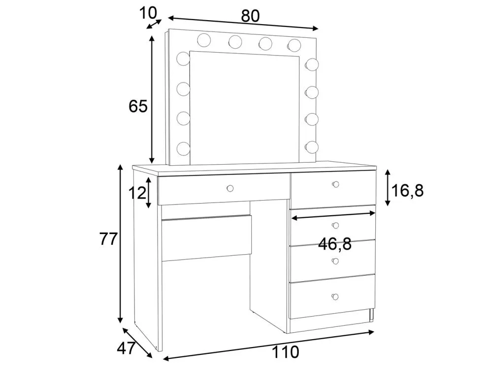 Toaletka PATRICIA 3 MEGA biały mat z lustrem w stylu glamour | MIRAT. w stylu GLAMOUR kolekcja
