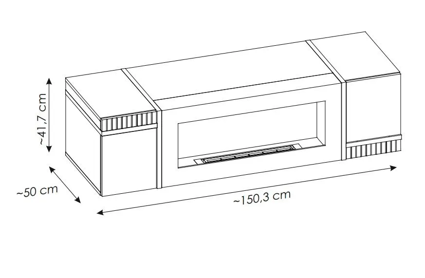 Szafka RTV CROSS 150 hickory jackson/czarna z biokominkiem I sklep meblowy MIRAT. styl RYFLOWANY kolekcja CROSS ASM